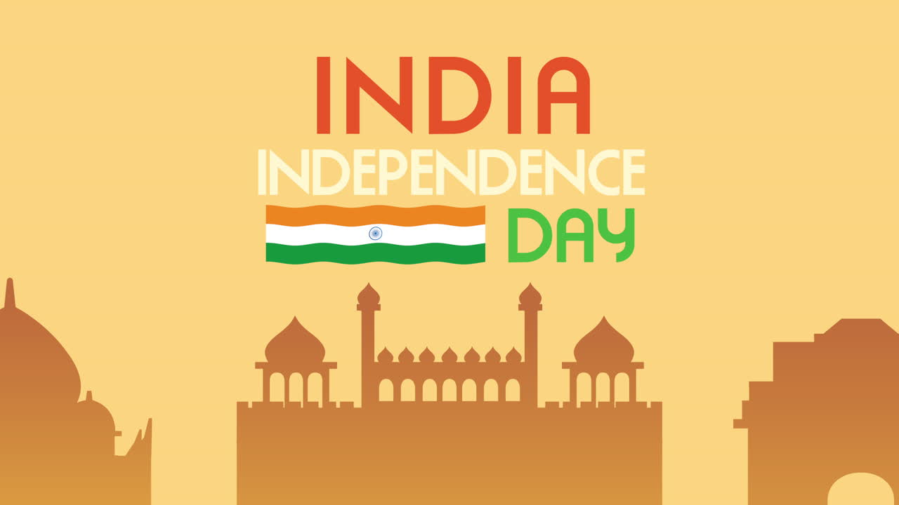lettere del giorno dell'indipendenza dell'india con bandiera e moschea
