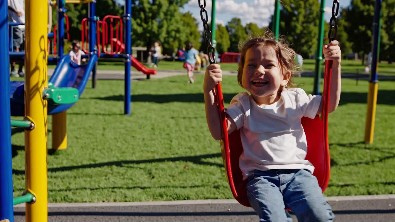 Child having fun on a playground swing