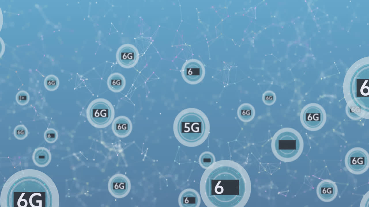 animación de la red de conexiones con texto 6g sobre formas