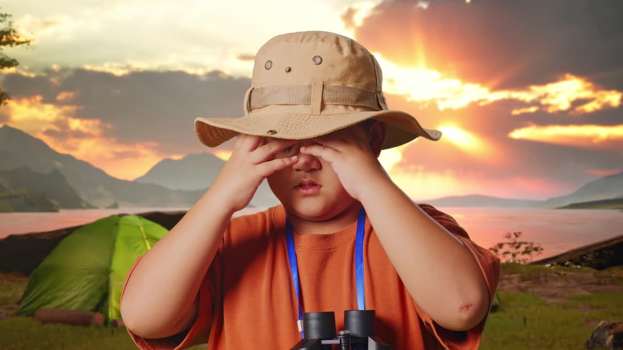 Boy Camping at Sunset