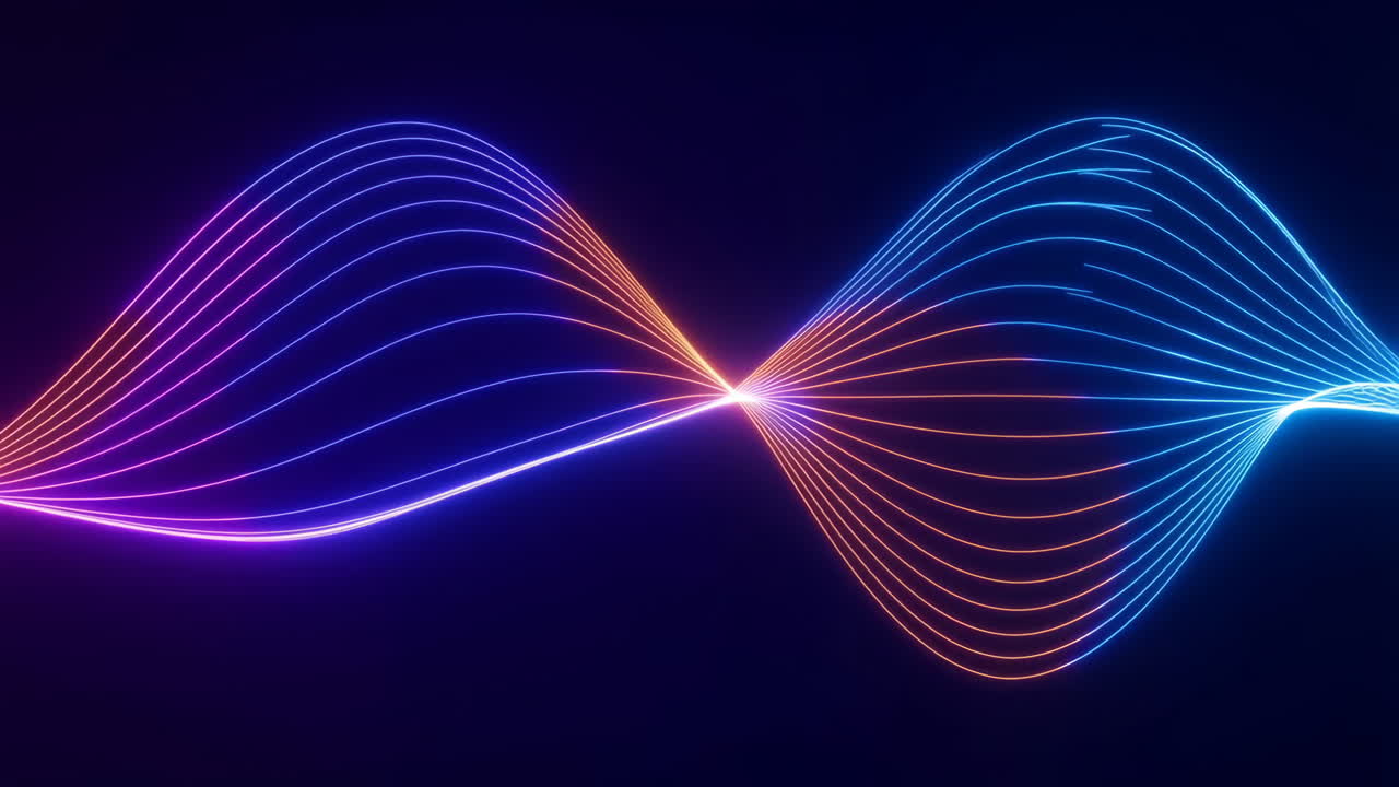 Abstract Neon Light Waves on Dark Background