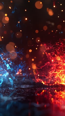 two flames, one red and one blue, are shown in the water. the blue flame is larger than the red one