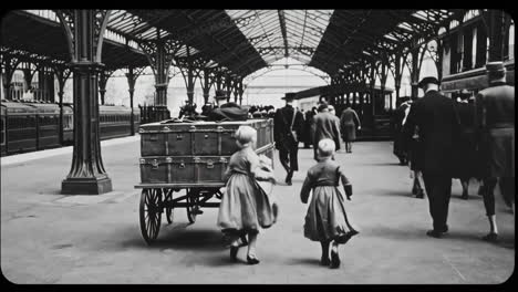 vintage train station scene