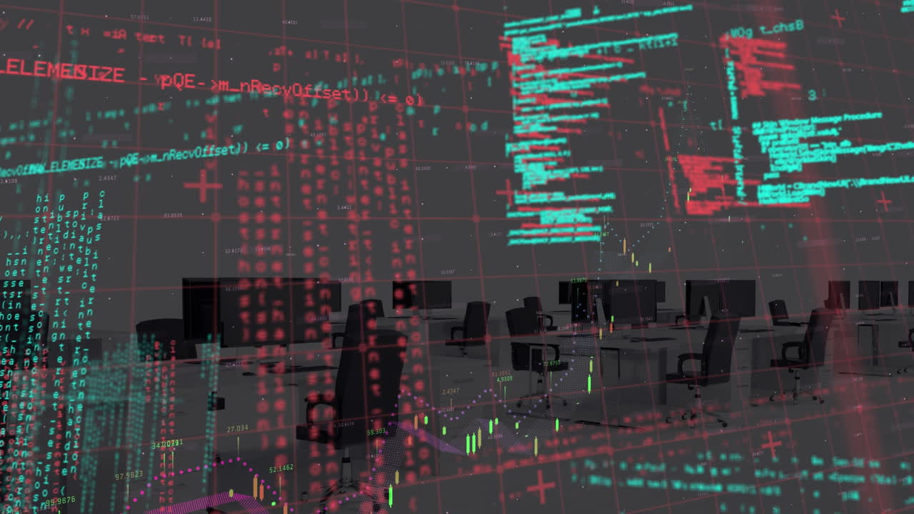 animación de datos de programación con gráficos de líneas que se mueven contra el patrón de cuadrícula