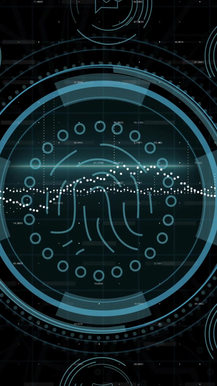 Animation of fingerprint and scope scanning over security icons