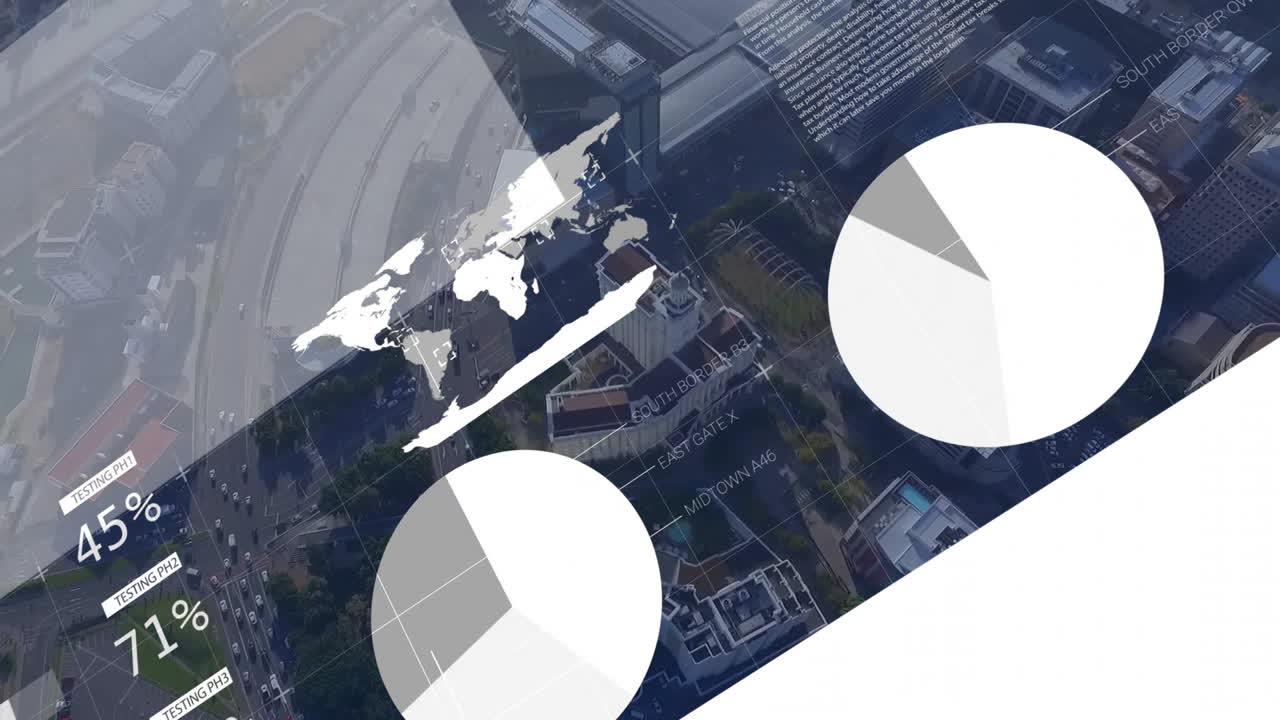 도시 풍경 위의 금융 데이터 처리 애니메이션