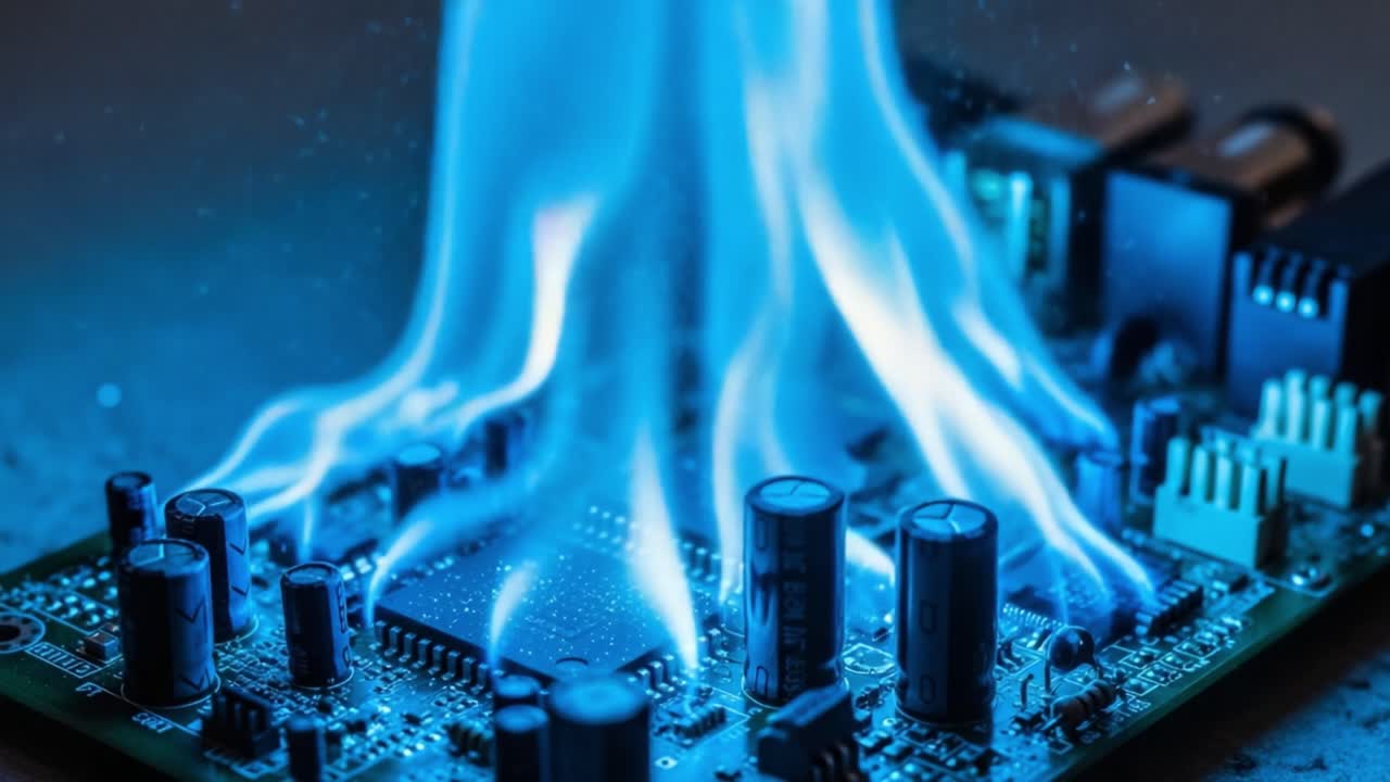 A Mesmerizing Display of Blue Energy Emanating from a Circuit Board, Illustrating the Intersection of Technology and Creativity in Modern Electronics