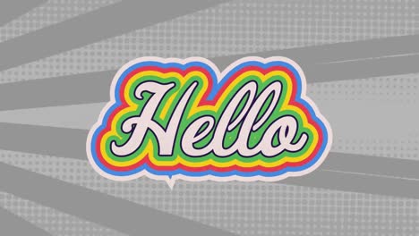 digital animation of hello text with rainbow shadow effect against grey radial background