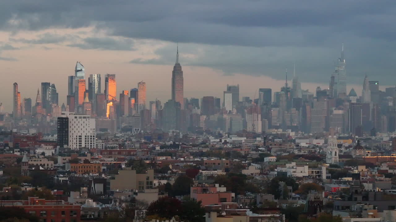 Aerial view of Midtown Manhattan at sunrise. Shot on an autumn morning in New York City.