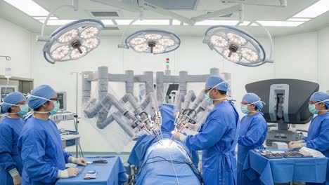 highly advanced robotic surgery in progress: medical team collaborates in operating room utilizing state-of-the-art equipment for precision and efficiency