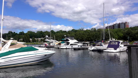 Cabin-cruiser-boats-docked-at-a-marina