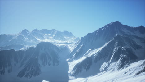 panoramic mountain view of snow capped peaks and glaciers