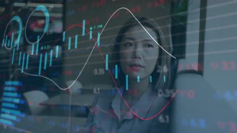animation of financial data processing over biracial businesswoman