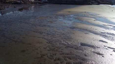 flying-low-near-the-shore-during-low-tide-at-Corliss-Landing-in-Gloucester,-Massachusetts