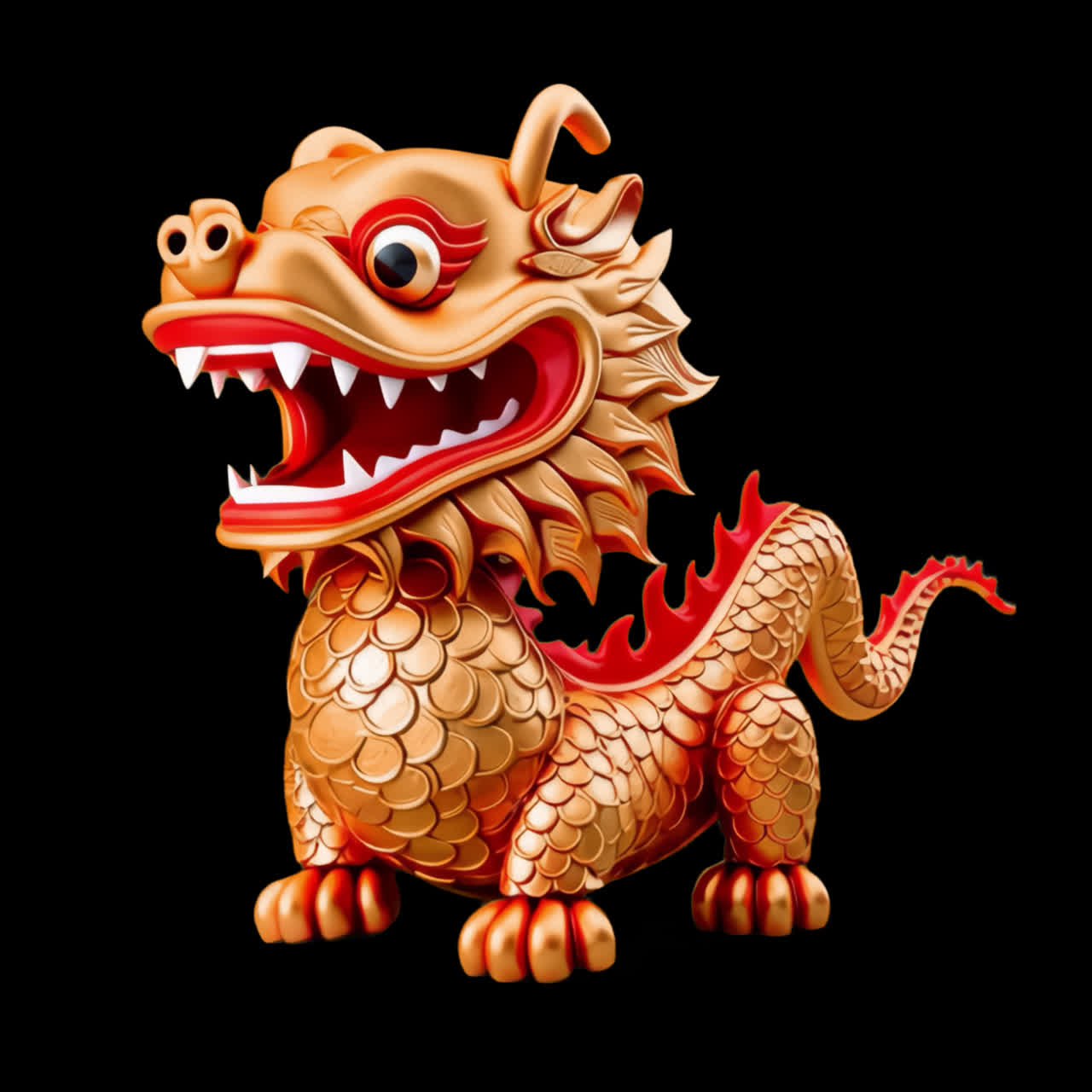 Vibrant dragon figurine animation isolated asset, transparent 4K video, alpha channel, ProRes 4444