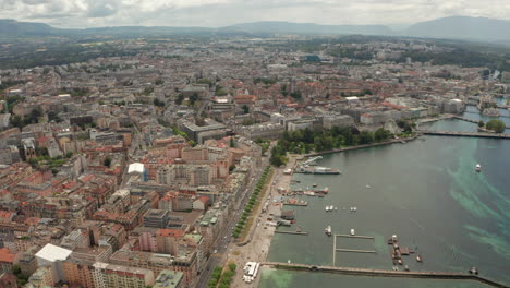 Aerial-slider-shot-of-Geneva-city-lake-shore