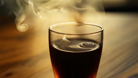 close-up of a cup of coffee with steam rising from it