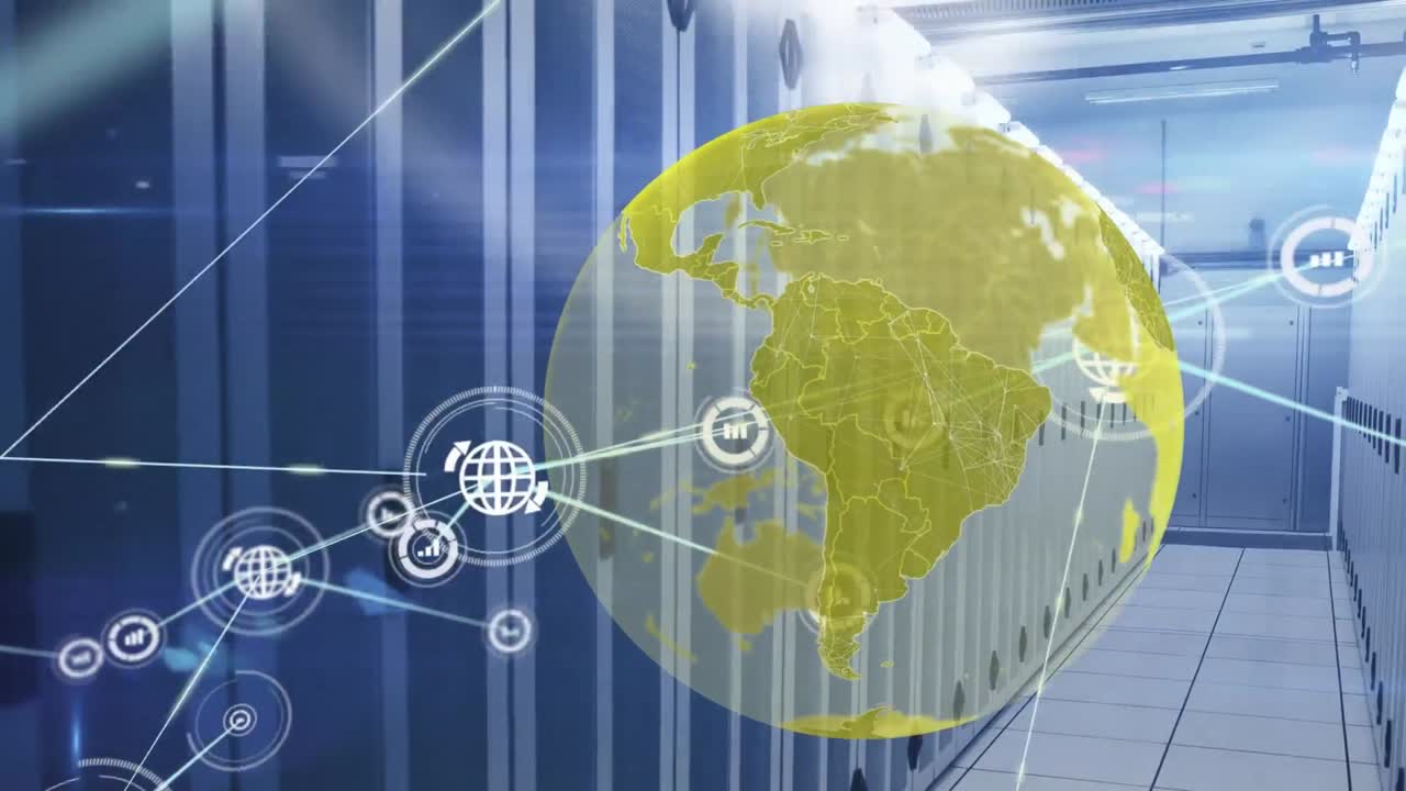 서버  ⁇ 에서 지구와 미디어 아이콘의 애니메이션