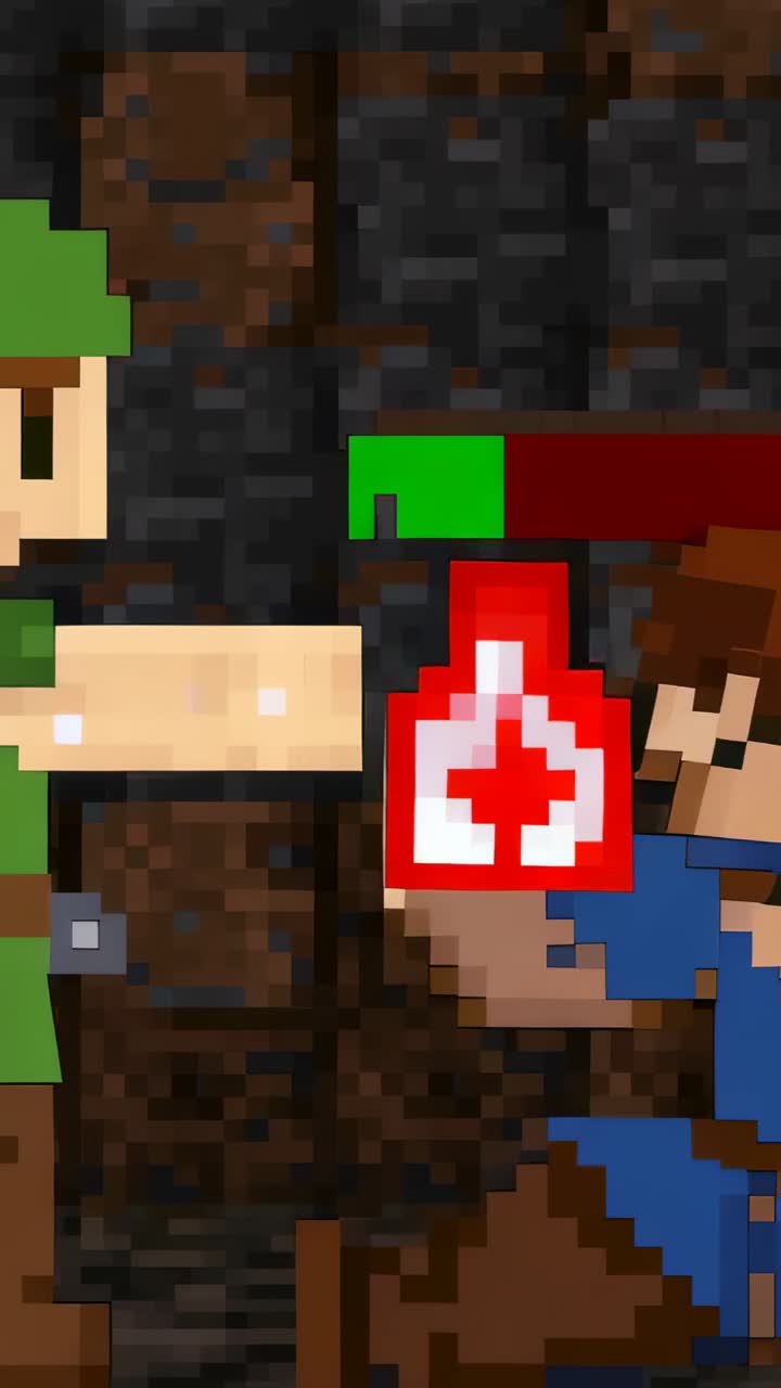 Vertical video: On red icon appearing green applying blue in dungeon hearts filling HP, copy space