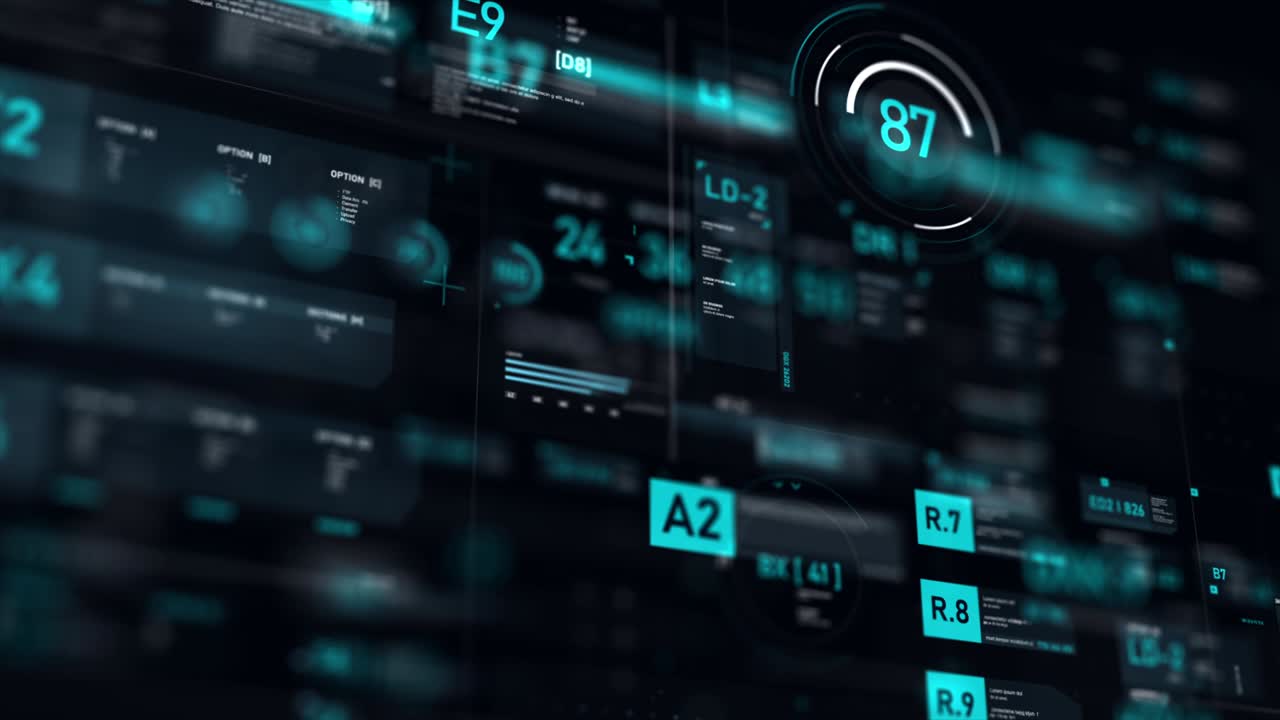 Futuristic user interface HUD GUI digital text number element for cyber technology concept dark and grain processed