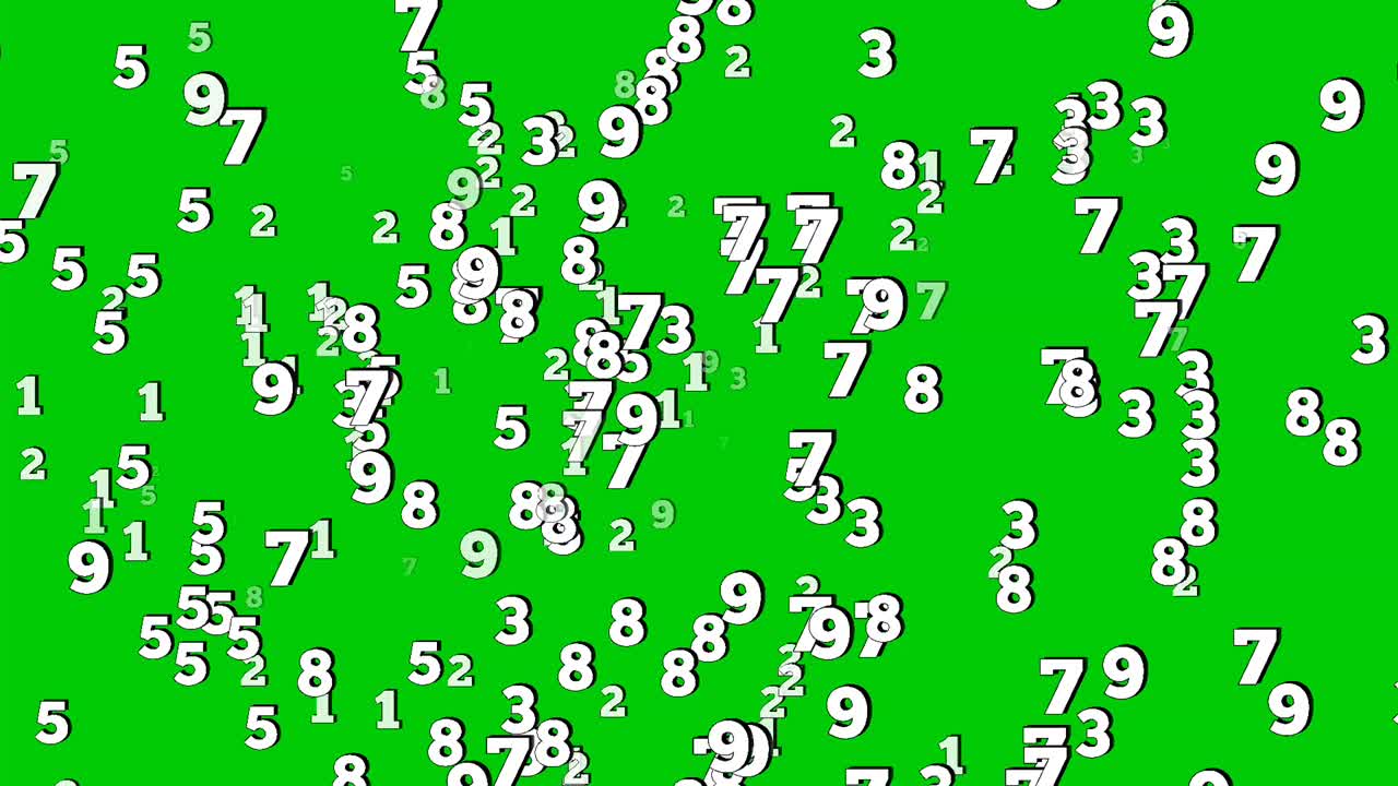 Animated numbers 1 to 9 falling vertically like rain on a green screen background. Perfect for video editing, VFX, and motion graphics. Seamless loop included for continuous use video element