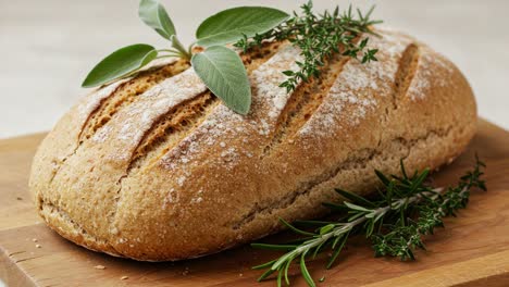 a freshly baked loaf of artisan bread topped with aromatic herbs, perfect for culinary delights and home baking enthusiasts seeking flavorful creations