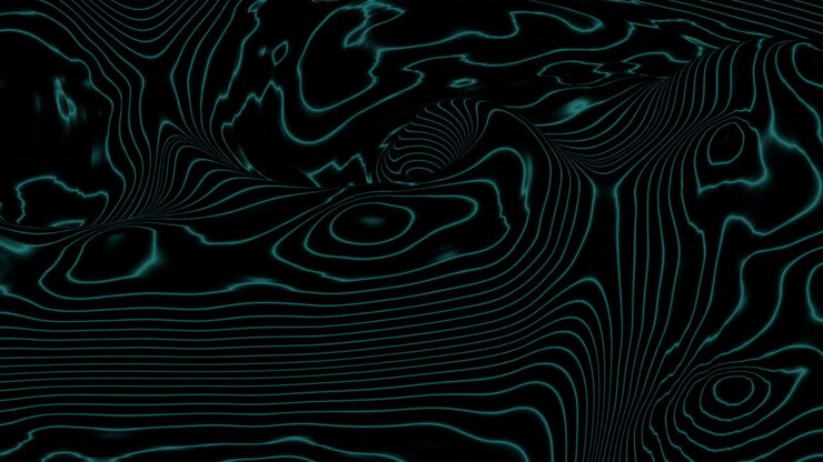 Design astratto nero e blu con linee e forme vorticose