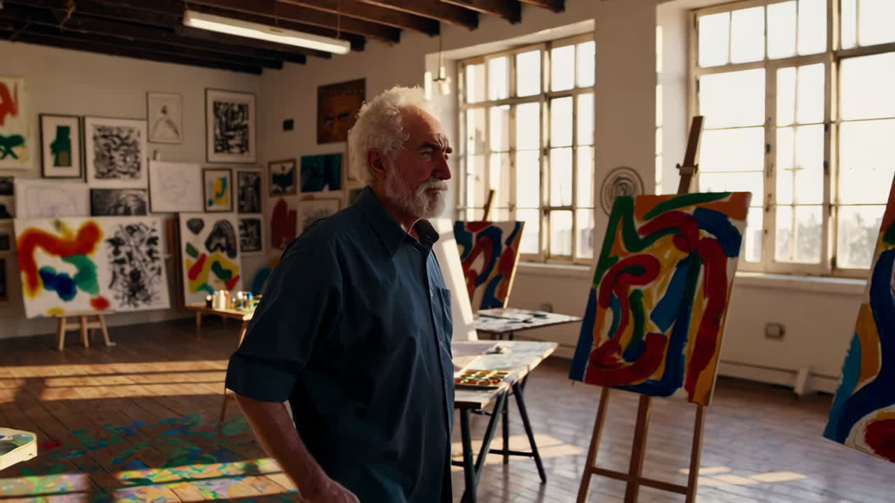 Artista anziano nel suo studio