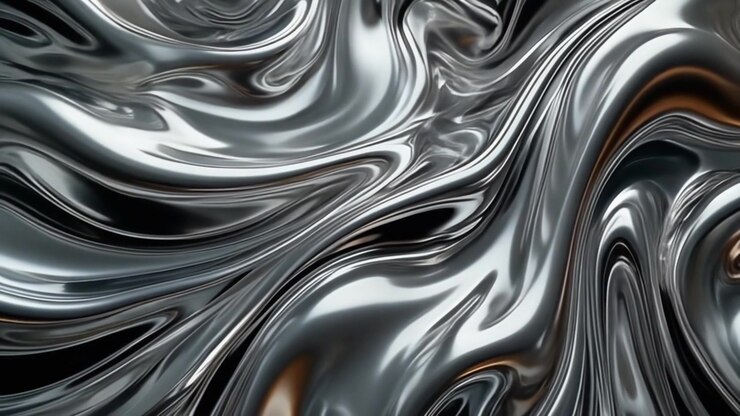 Abstract Liquid Silver Metal Flowing in Slow Motion