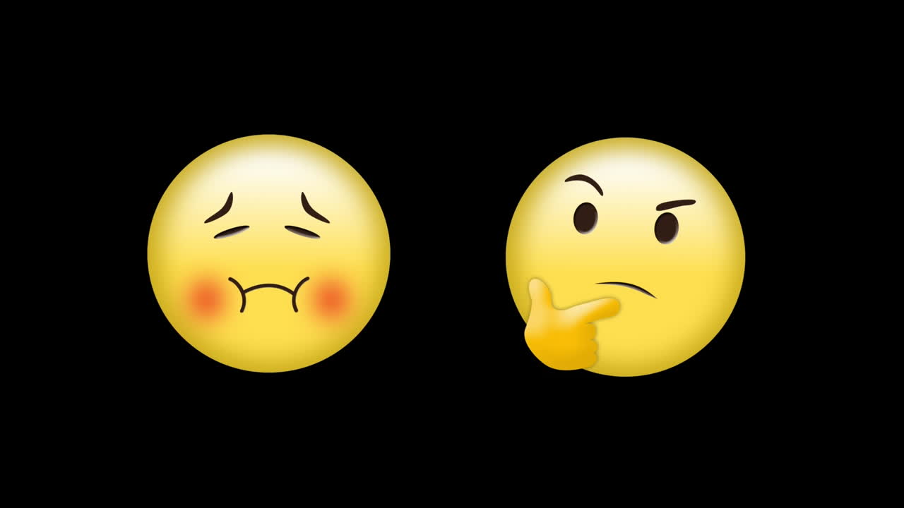 검은색 배경에 디지털 이모지 아이콘의 애니메이션