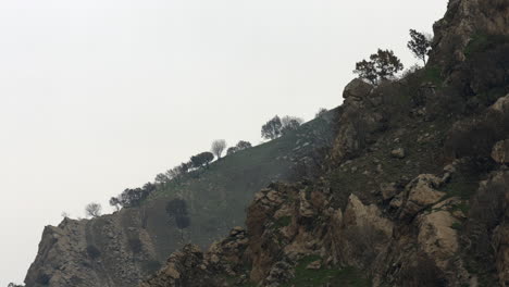 Spärliche-Bäume,-Felsiger-Berggipfel,-Scharfer-Felsiger-Gipfel,-Höhengebirgskette,-Landschaft,-Bäume-Auf-Den-Felsen,-Felsiger-Berggipfel