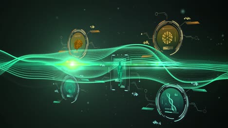 animación de cadena de adn, cerebro y humano sobre procesamiento de datos y punto de luz