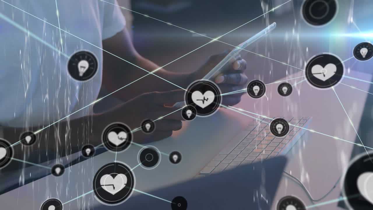 태블릿을 사용하는 사람을 통해 연결 네트워크의 애니메이션