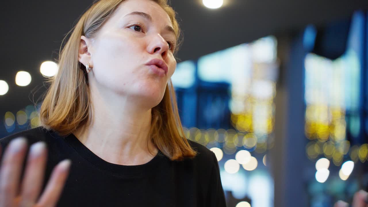 Woman Speaking in a Restaurant