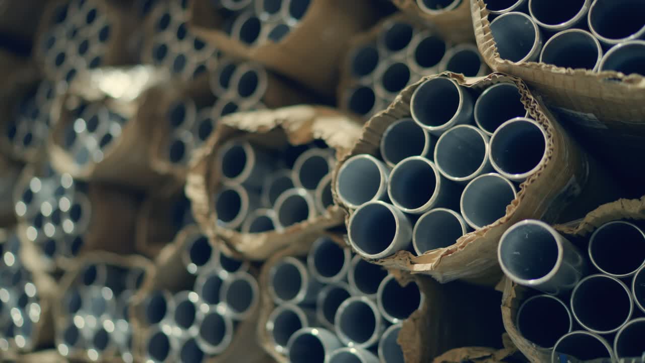 Stacks of Metal Pipes in Packaging