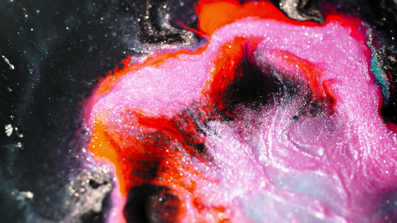 Colorful substances mix in a macro abstract art shot, vibrant and dynamic