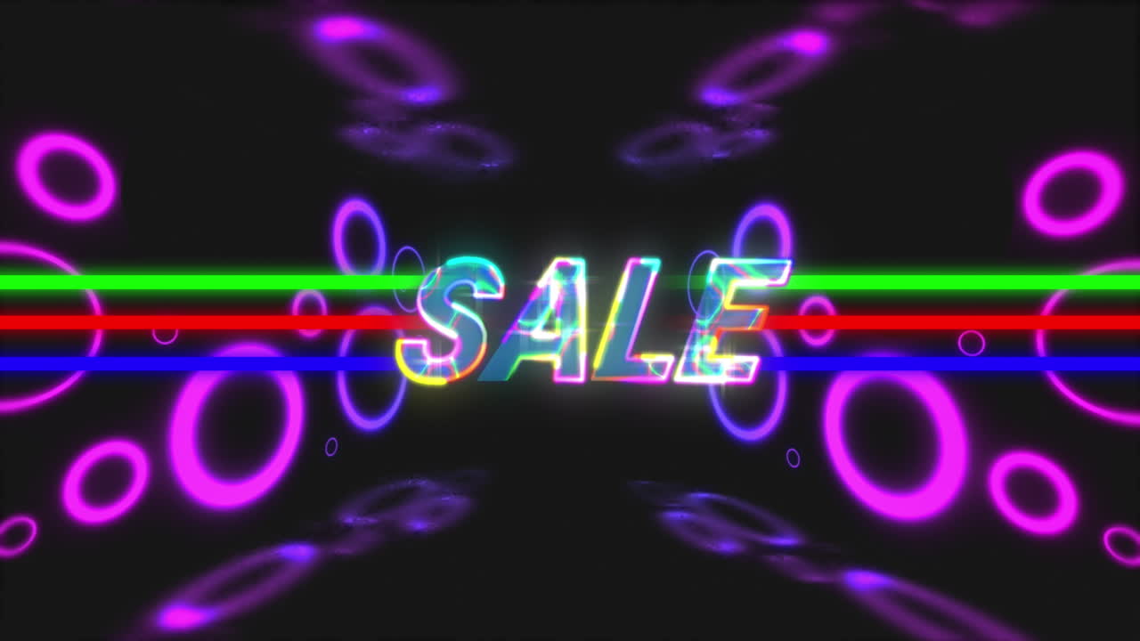 검은색 배경에 네온 원과 불빛을 통해 판매의 애니메이션