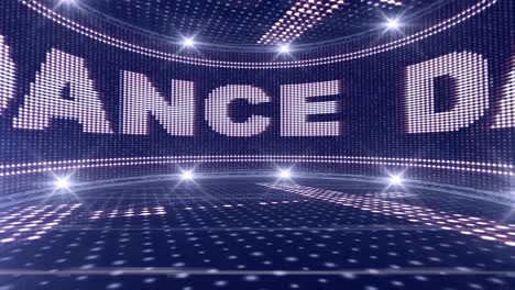 dance text animation in monitor, dance room, rendering, background, loop