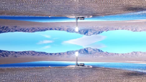 universo paralelo futurista de inicio, espejo vfx superposición gráficos de la granja solar de vista aérea