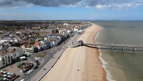 Beach-at-Deal-Kent-UK-Aerial-of-Town-and-seafront-4K