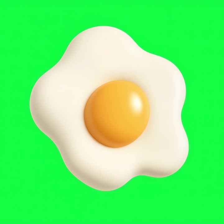 3D Animated Fried Egg Rotating on Green Screen