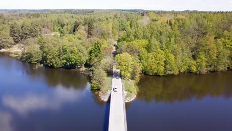 bridge over a lake aerial shot