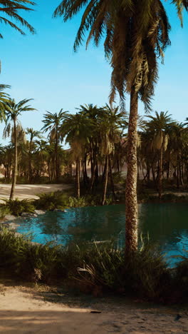 un oasis en el desierto con palmeras