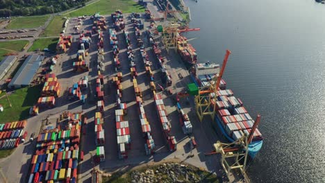 aerial view of bustling container port, vibrant shipping and industrial activity