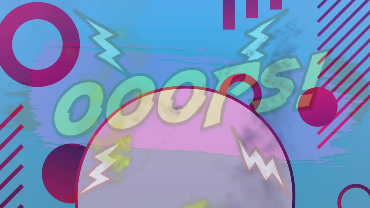 Animazione di forme in movimento su testo 'Ooops'