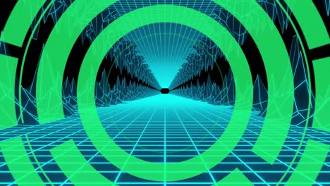 Animation of scope scanning over video game digital interface screen with grid