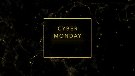 cyber monday in gold frame on black marble texture