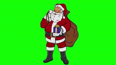 animado de santa claus sosteniendo presente en la pantalla verde