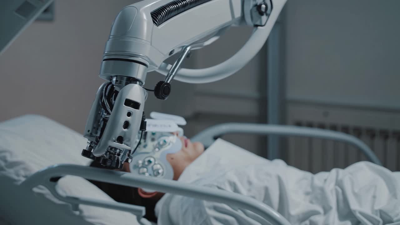 Robotic Surgical Arm in Hospital Room
