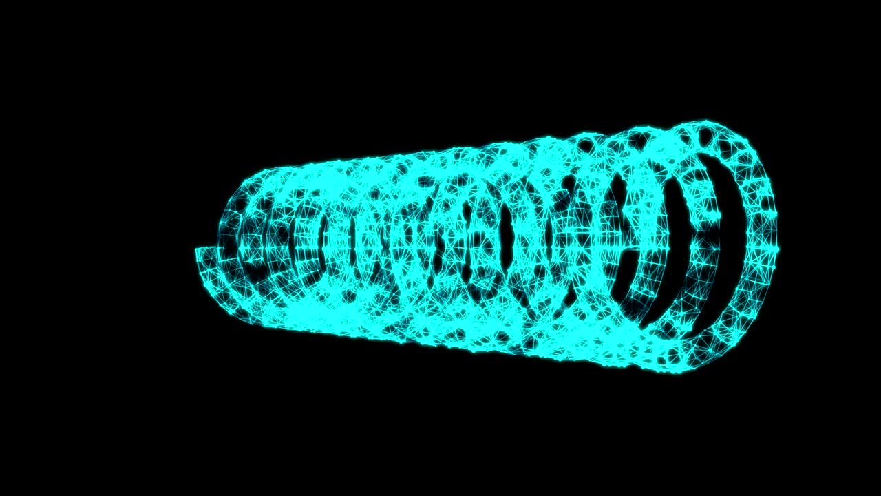 와이어 프레임 낮은 폴리 메쉬 긴장 헬릭스 스프링 연결 구조 사이버 공간 그리드 과학 및 기술